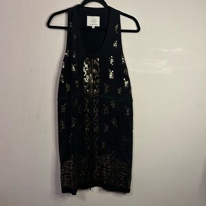 Madison Marcus Gold Sequin Silk Tie Waist Dress